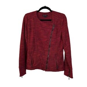 H by Halston Shiraz Burgundy Slub Knit Asymmetrical Zip Moto Jacket A270336 Sz 6